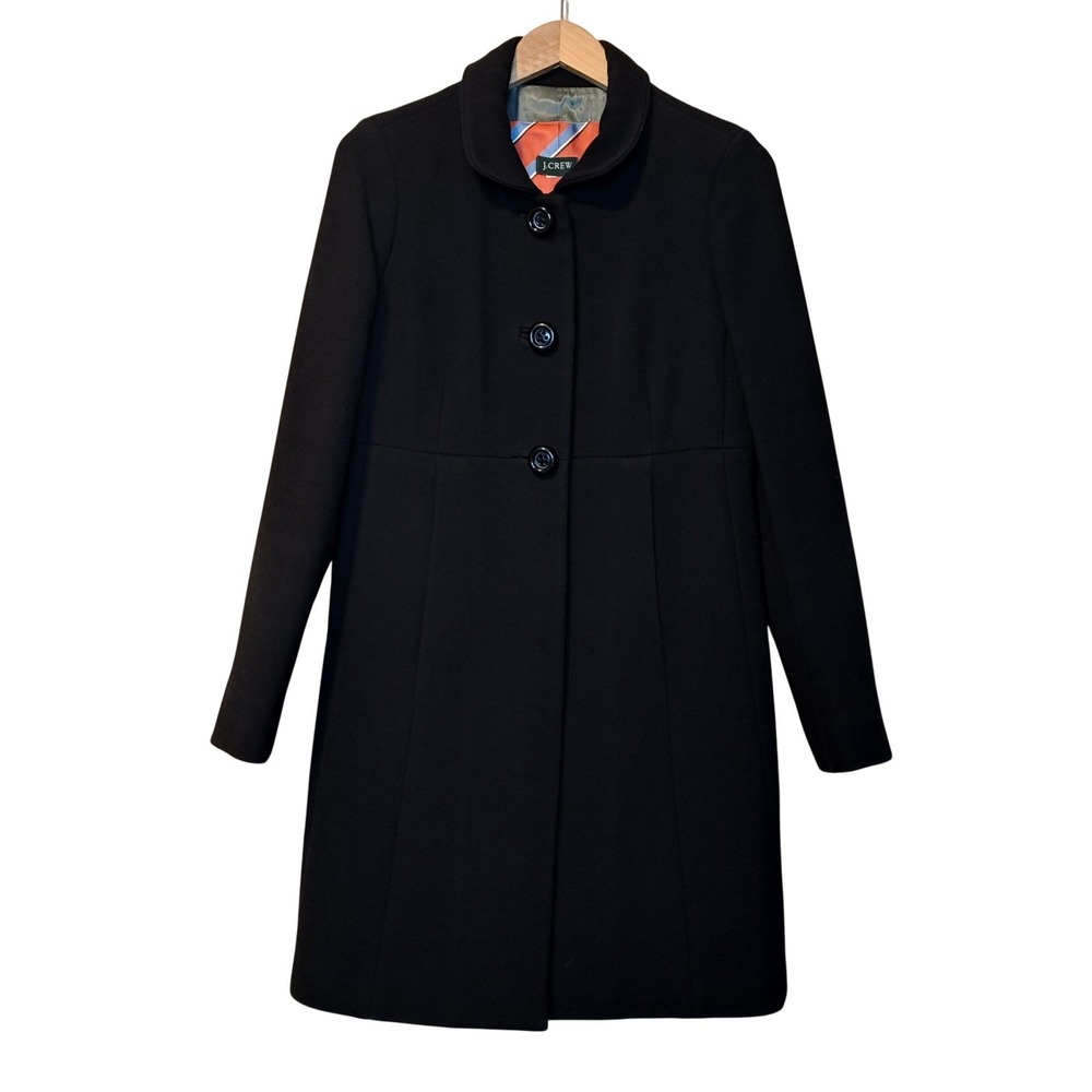 J.Crew Wool Blend Mock Neck Coat Womens Size 6 Black Button Front 88740